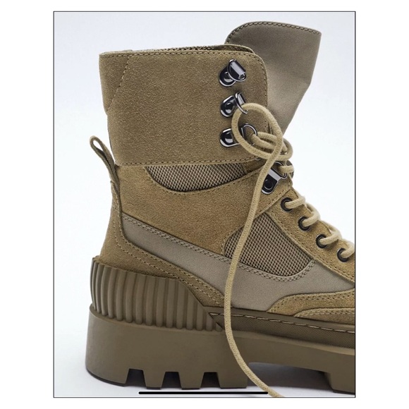 Bloggers Fave Zara Laced Split Leather Low Heel Ankle Boots Size 9 - Picture 9 of 16